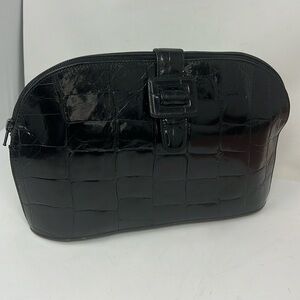 Furla Croc Embossed Leather Zip Around Magnetic Flap Large Clutch Bag